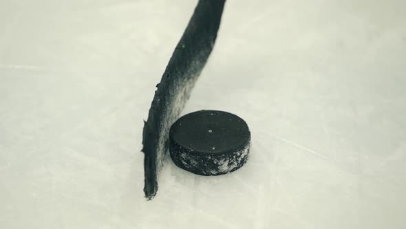 Hockey Stick Throwing Hockeypuck Closeup