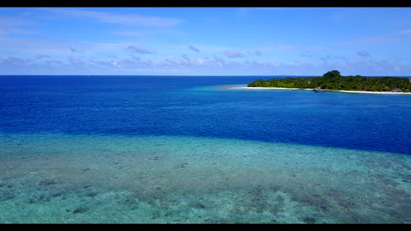 Aerial above travel of tropical sea view beach adventure by blue green sea and white sand background