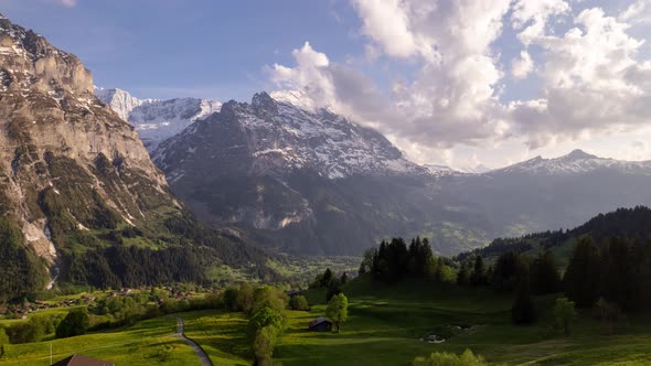 Dynamic Hyperlapse over dreamy mountainscape in Grindewald in the Swiss Alps