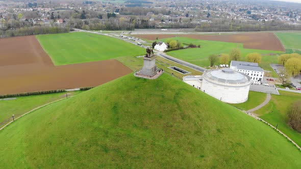 Aerial view of a memorial monument, Waterloo, Brussel, Belgium.