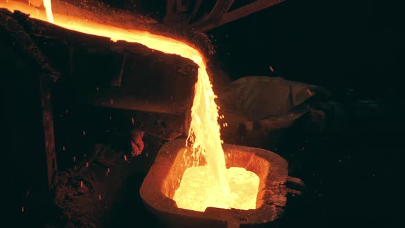 Molten Metal is Pouring Into the Foundry Mold