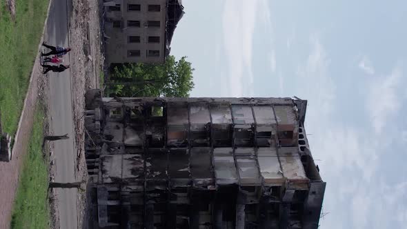 Vertical Video of a Wartorn House in Borodyanka Ukraine