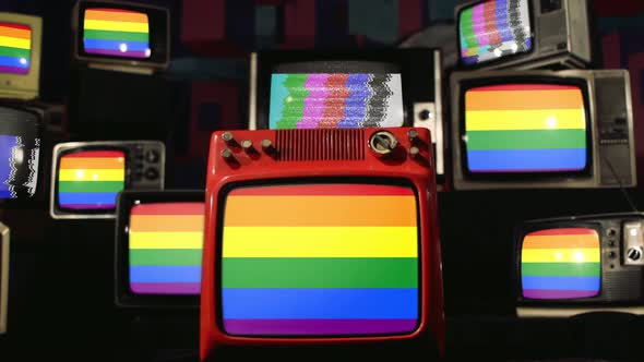 Gay Pride Flag and Vintage Televisions.