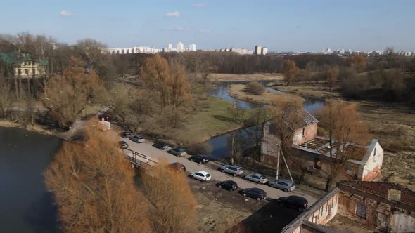 Distillery In Loshitsa Park. Fly Over The Destroyed Old Buildings.