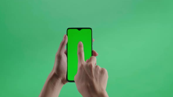 Hand Slide To Down With One Finger On Green Screen Background