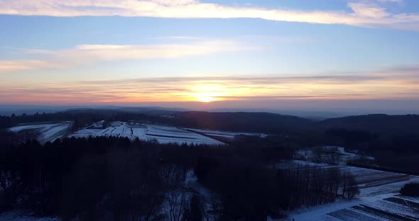 Wideshot of a winter field from a drone.