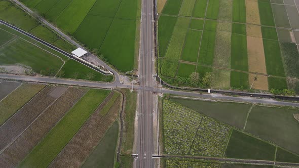 Top aerial view of rail road on Indonesia