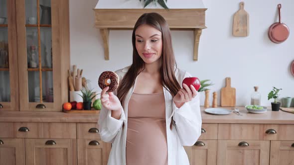 Pregnant Lady Prefers Junk Sweet Donut to Fresh Red Apple
