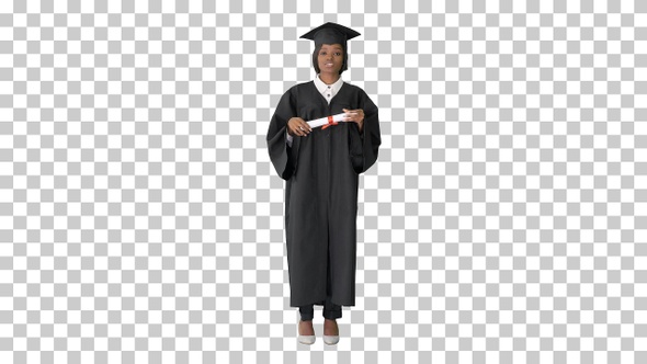 African American female graduate holding, Alpha Channel