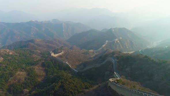 Great Wall of China and Green Mountains