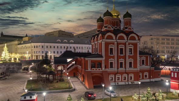 Evening View of The Cathedral of Mother of God Sign of Former Znamensky Monastery in Moscow