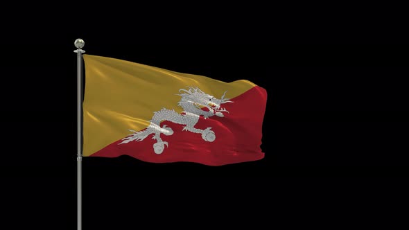 Bhutan  Looping Of The Waving Flag Pole With Alpha alt