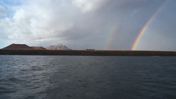 View From a Luxury Yacht on an Incredibly Beautiful Rainbow Over the Canary Island of Tenerife After