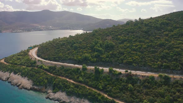 Aerial View of Road on the Mountains Beside Mediterranean Sea Bodrum Turkey