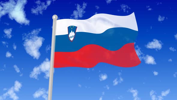 Slovenia Flying Flag Wave In The Sky With Clouds