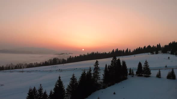 Aerial Drone View of Fog and Clouds Over Carpathian Mountains