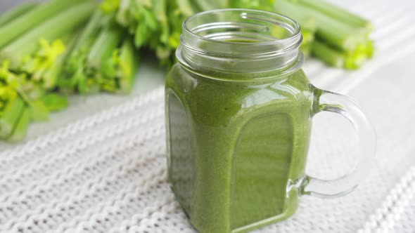 Green Smoothie With Celery And Kale. Detox Vegan Drink