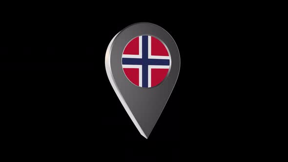 3d Animation Map Pointer With Norway Flag With Alpha Channel - 2K