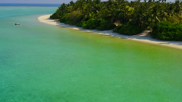 Aerial drone travel of tropical bay beach by ocean and sand background