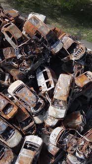 Vertical Video of Destroyed and Shot Cars in the City of Irpin Ukraine  the Consequences of the War