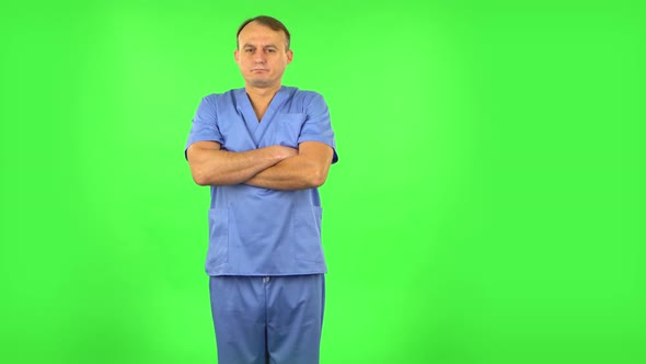 Medical Man Is Offended and Looks Away, Green Screen