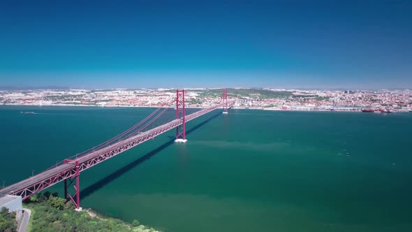 25Th of April Suspension Bridge Over the Tagus River Connecting Almada and Lisbon in Portugal