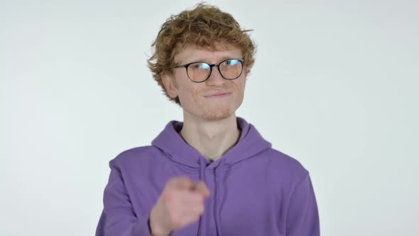 Call Me Sign By Redhead Young Man White Background