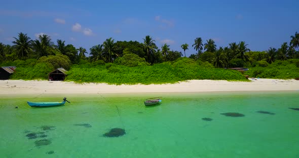 Tropical above abstract shot of a paradise sunny white sand beach and aqua blue water background in 