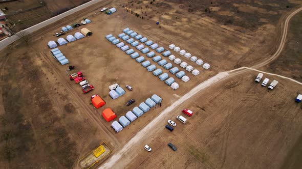 Refugees from Ukraine. Land arranged on the territory of Moldova with tents near the border