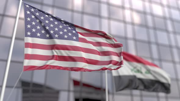 Waving Flags of the United States and Iraq