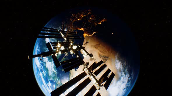 International Space Station in Outer Space Over the Planet Earth Orbit