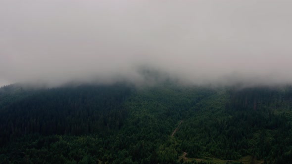 Aerial View Over Foggy Mountains After Rain V2