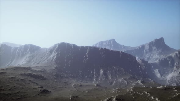 Landscape of the Dolomites Mountain Range Covered in the Fog