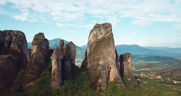 Aerial View Of The Mountains And Meteora Monasteries In Greece