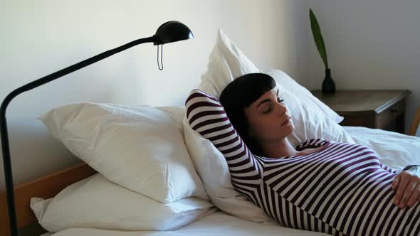 Woman Sleeping in Bedroom at Home 4k