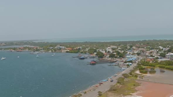 Las Calderas Bani bay coast and salt flats, Dominican Republic. Aerial forward