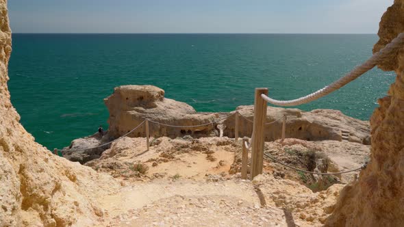 Walk Along Mountain Stone Paths and Tunnels Along the Portuguese Coast the Algarve Zone Carvoeiro