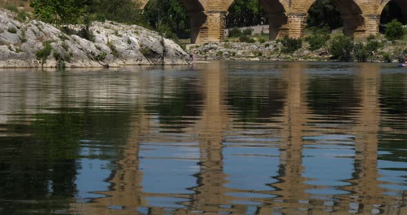 The Roman Bridge Pont du Gard and the Gardon River,Resmoulins, Gard, Occitanie,France