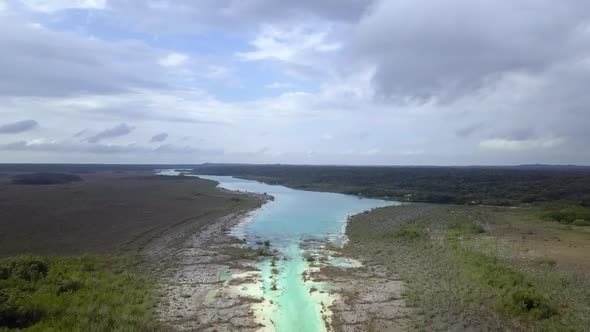 Aerial view on Los Rapidos a beutiful river near Bacalar in Yucatan in Mexico