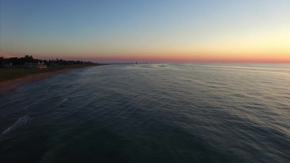 Aerial view of sunset on Lake Michigan