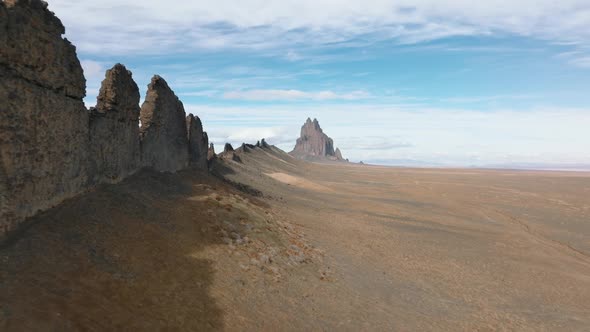 Aerial View Over Unique Geological Landscape with Sharp Mountains Range