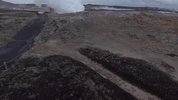 Aerial view of Gunnuhver hot springs in Iceland