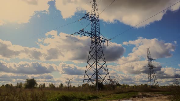 High Voltage Electricity Transmission Pylon.Power Lines Supply With Wire.High Voltage Electric Tower