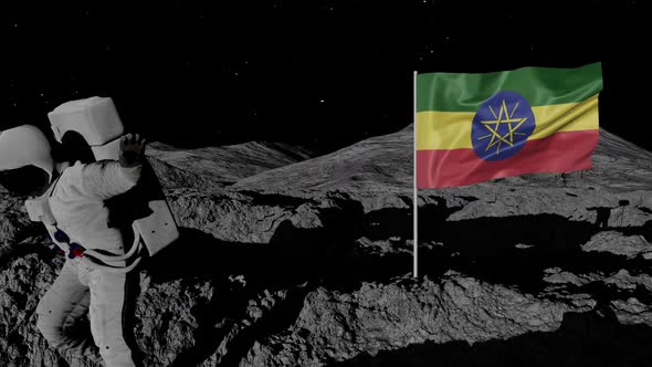 Astronaut Planting Ethiopia Flag on the Moon