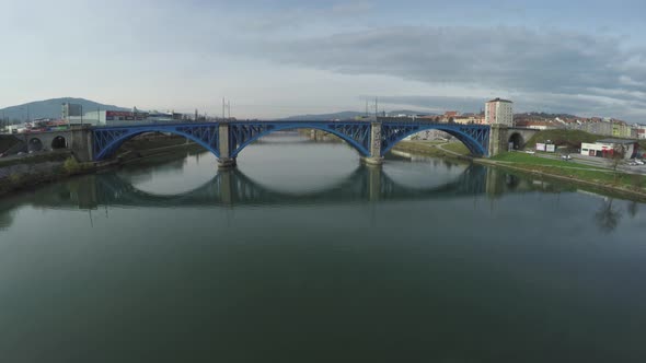 Aerial view of the Blue Bridge over Drava River