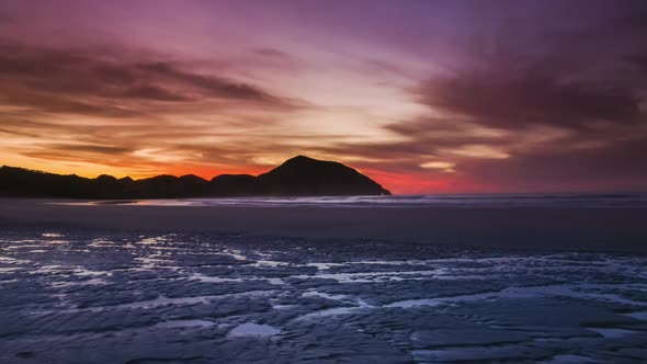 Sunset on beautiful beach timelapse