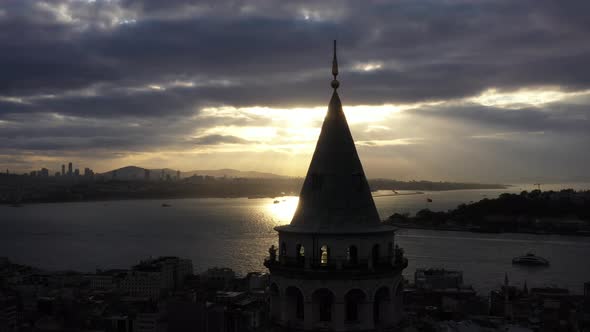 Istanbul, Turkey. Sunset view of Istanbul city center from Galata tower.