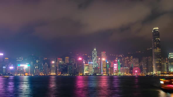 Aerial tNight Imelapse of Illuminated Hong Kong Skyline Hong Kong China