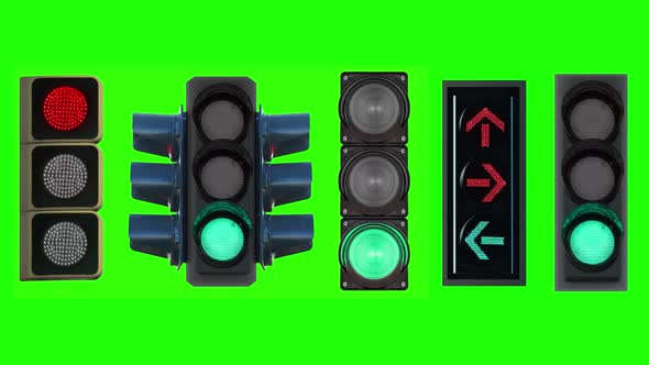 Group of Different Traffic Lights on Chomakey Background