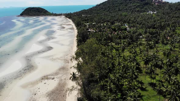 Unusual Coast of White Sand. Breathtaking Landscape of Sandy Wavy Seaside. Paradise Islands in Asia